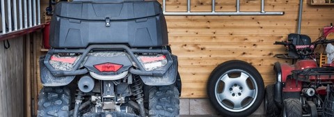 18 ft. ATV Storage Sheds, all metal, with roll up rear door!