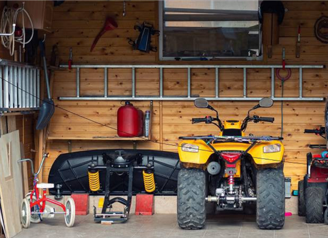 26 ft. ATV Storage Sheds, all metal, with roll up rear door!